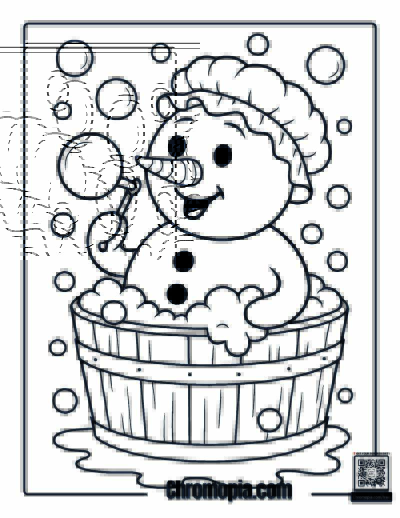 Bubble Bath Snowman Coloring Page
