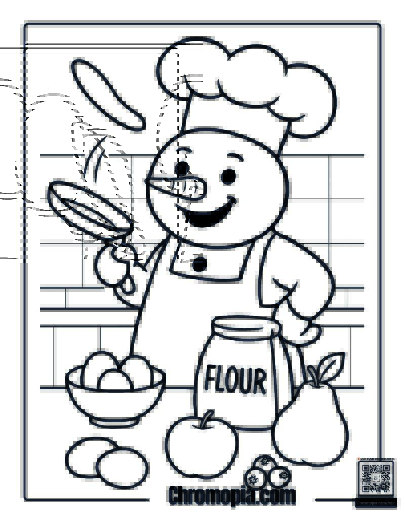 Chef Snowman Coloring Page