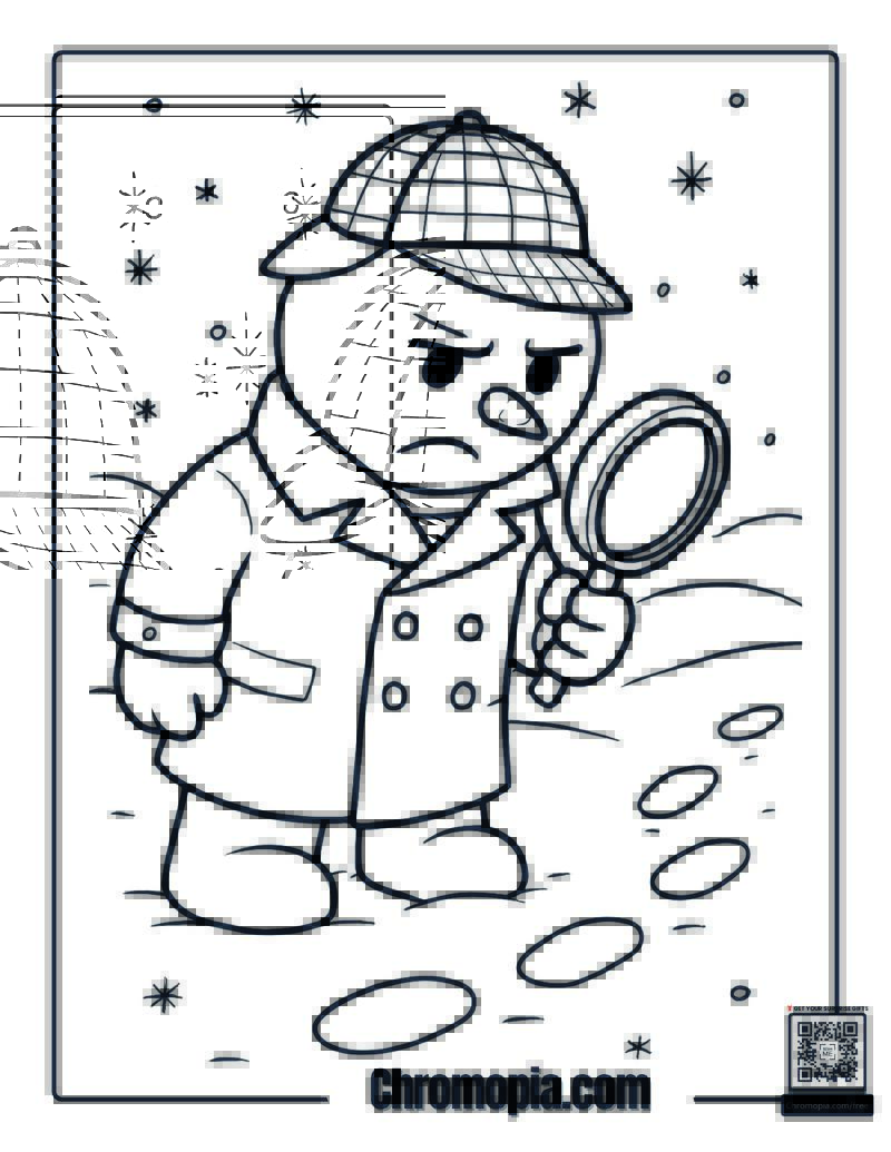 Detective Snowman Coloring Page
