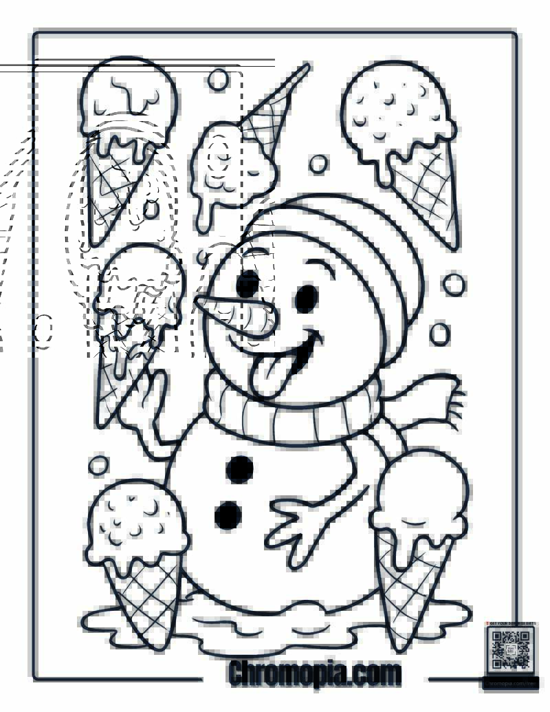 Ice Cream Addict Snowman Coloring Page