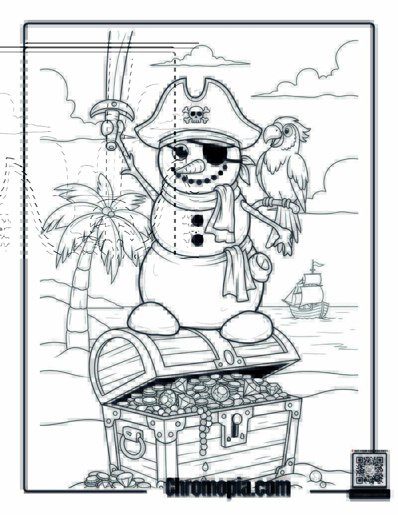 Pirate Snowman Coloring Page
