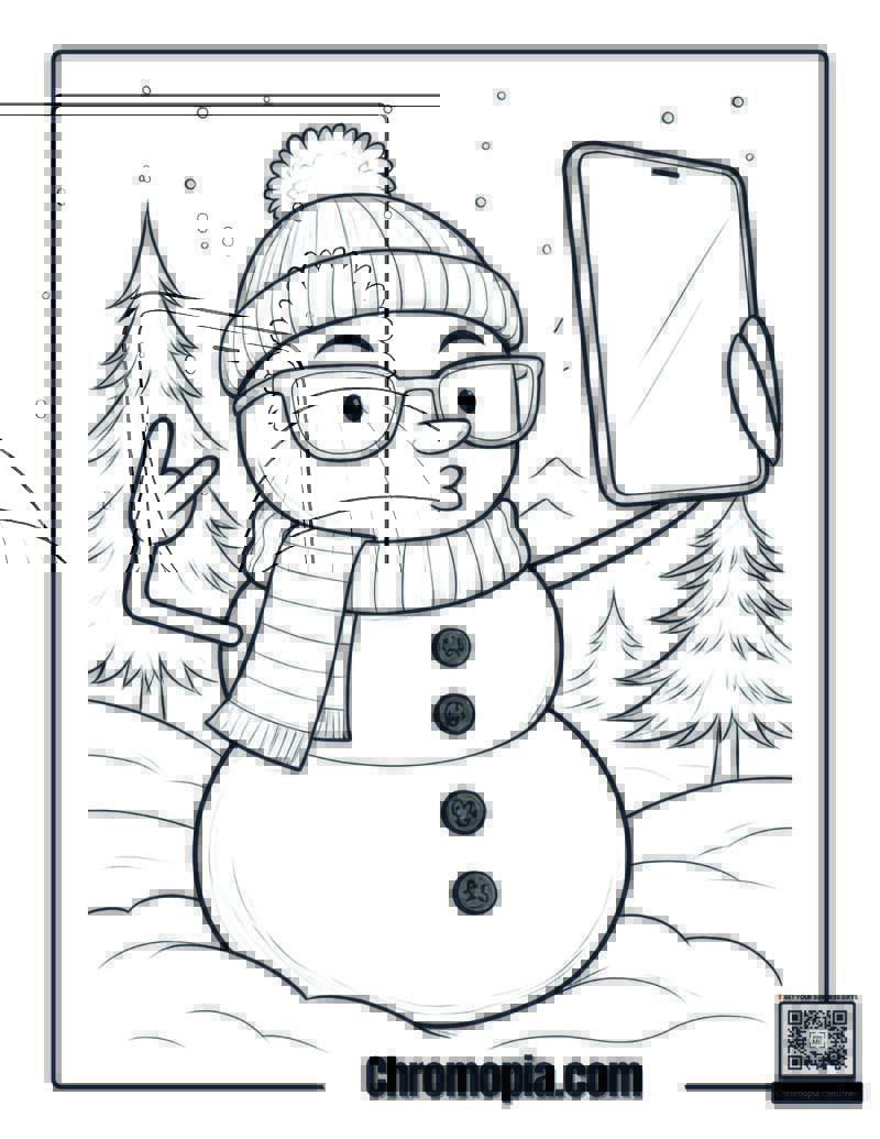 Snowman Selfie Coloring Page