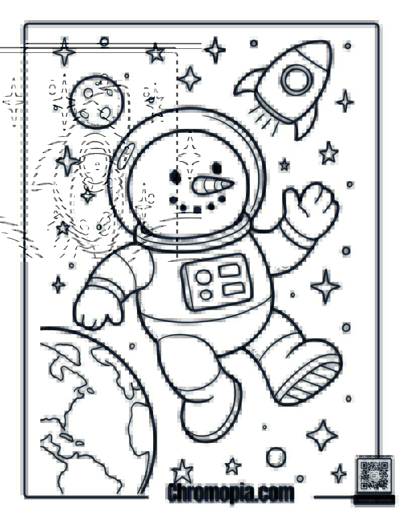 Space Explorer Snowman Coloring Page