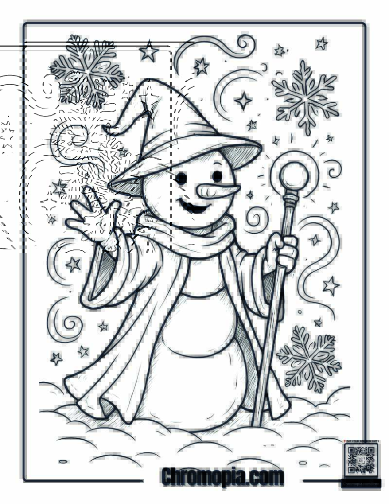Wizard Snowman Coloring Page