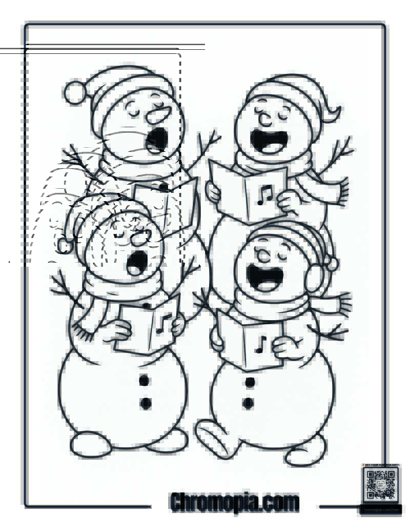 Snowman Choir Singing Coloring Page