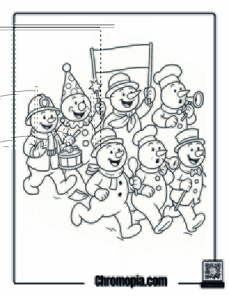 Snowman Parade Coloring Page