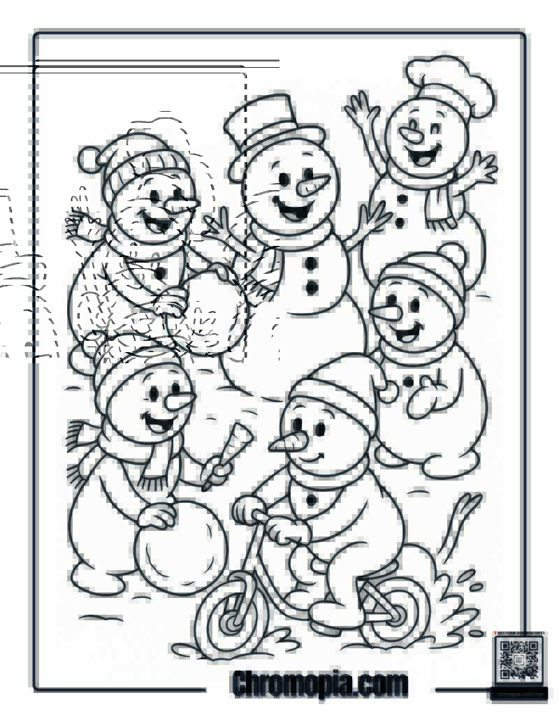 Snowmen Building Another Snowman Coloring Page