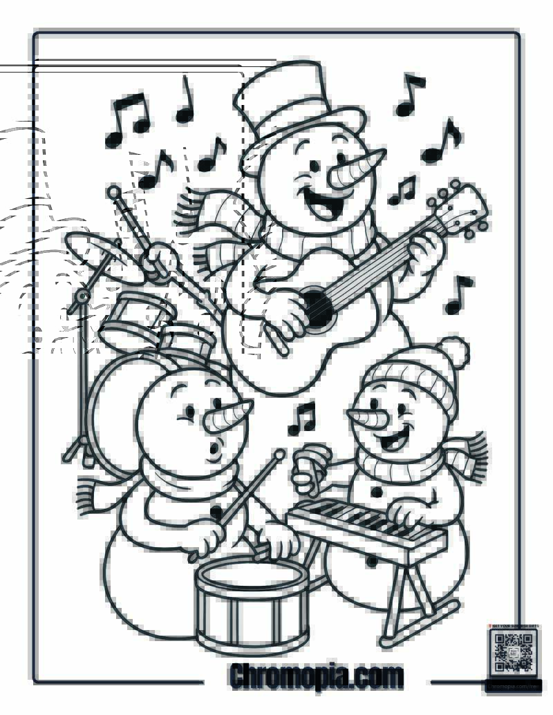 Snowmen Playing Instruments Coloring Page