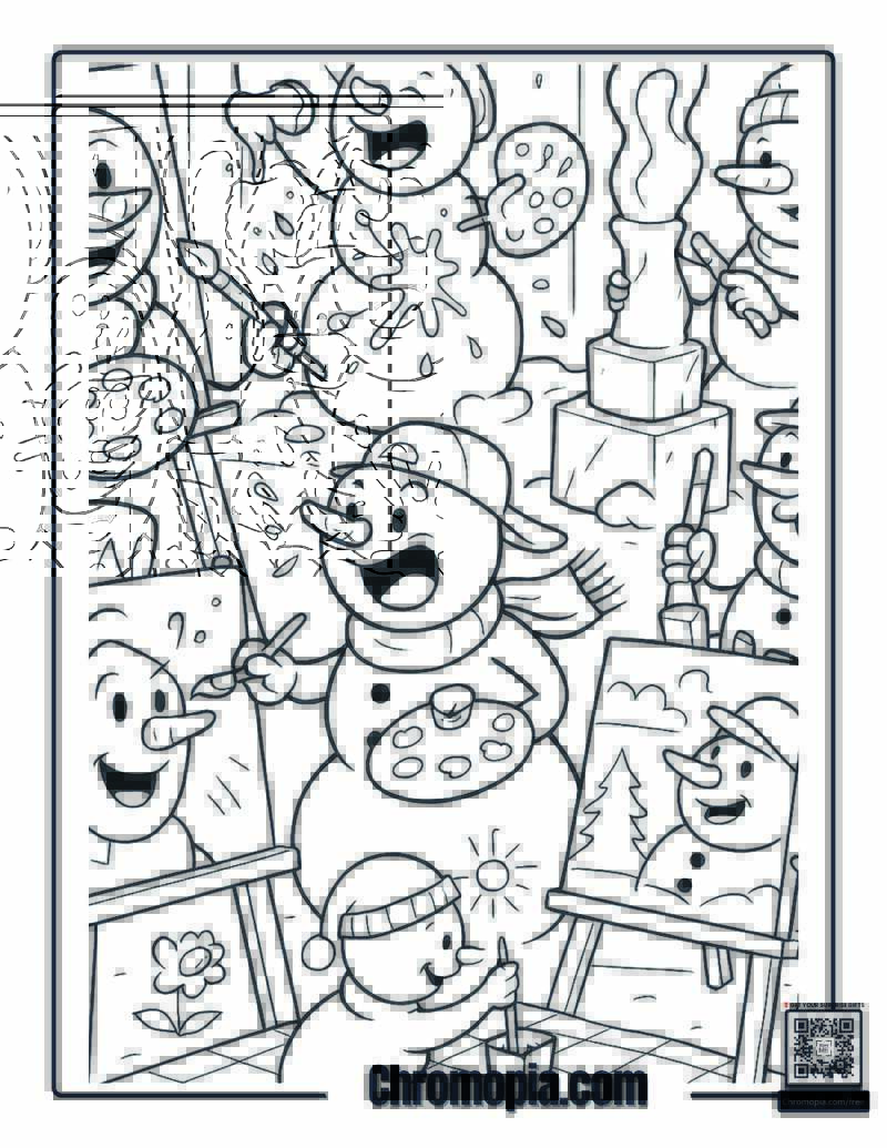 Snowmen at the Art Studio Coloring Page