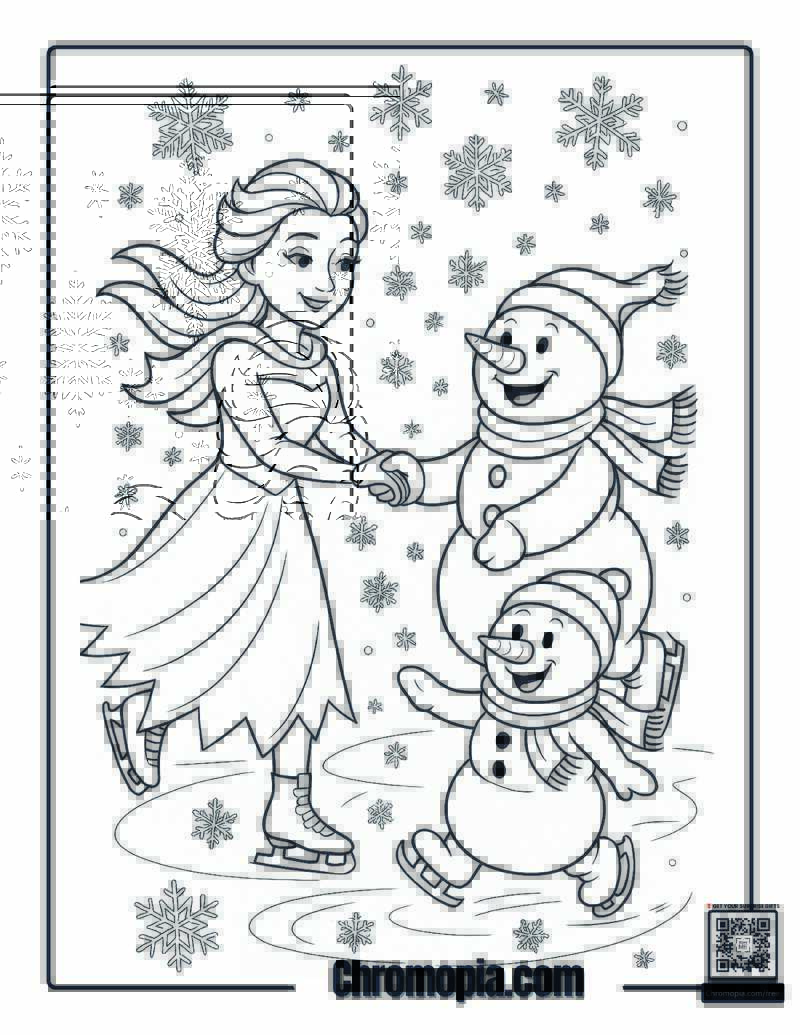 Elsa and Snowman Coloring Page