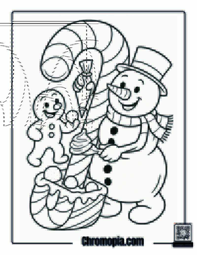 Gingerbread Man and Snowman Coloring Page