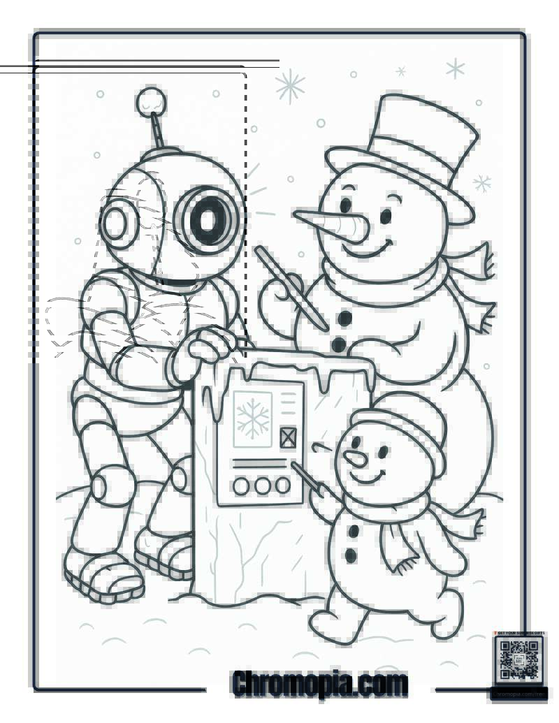 Robot and Snowman Coloring Page