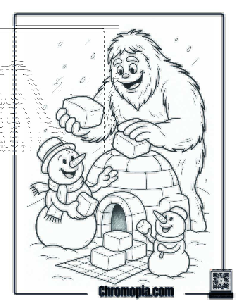 Yeti and Snowman Coloring Page