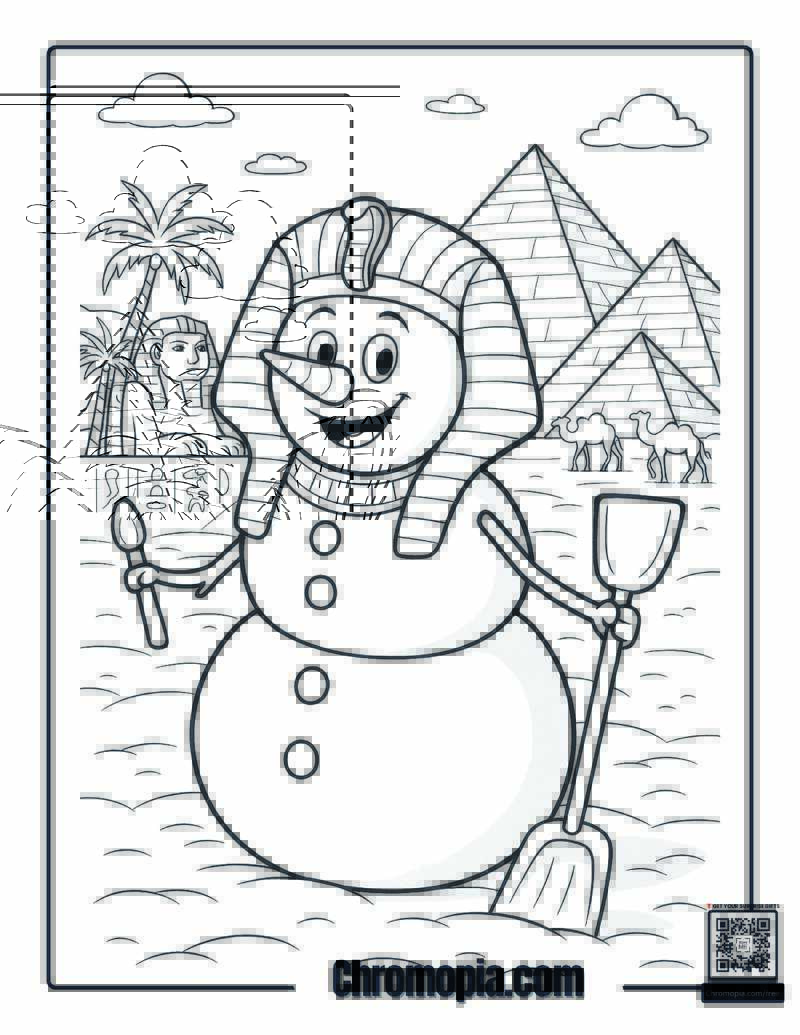 Snowman in Egypt by the Pyramids Coloring Page