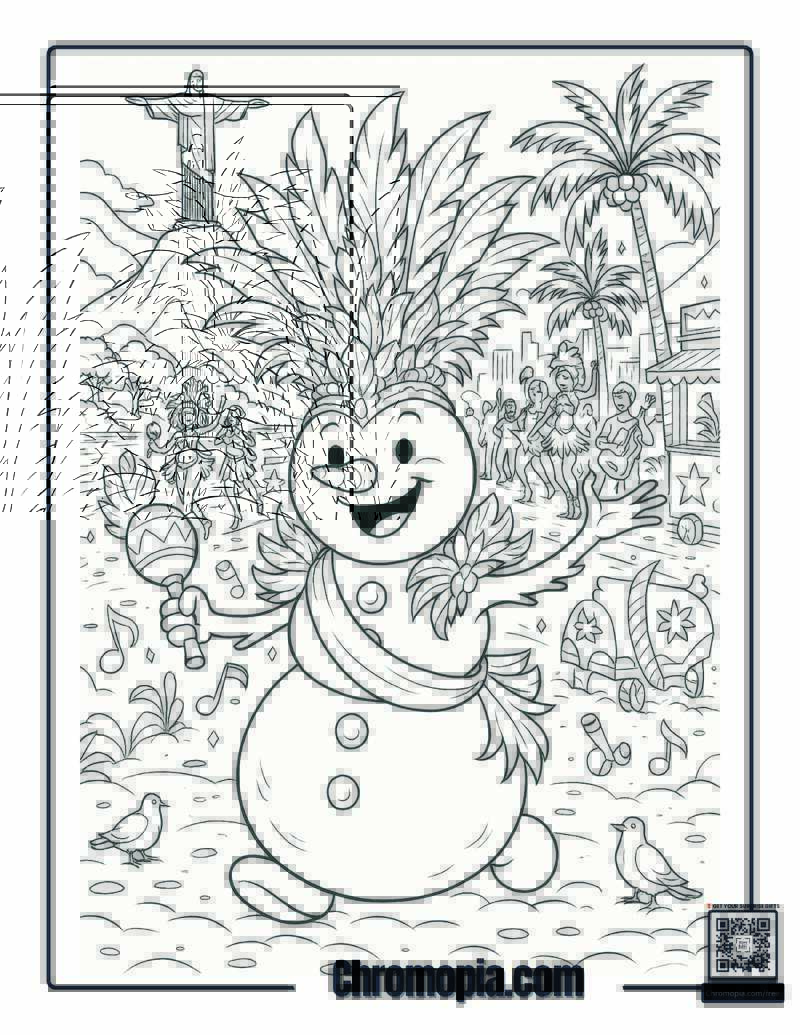 Snowman in Rio de Janeiro, Brazil Coloring Page