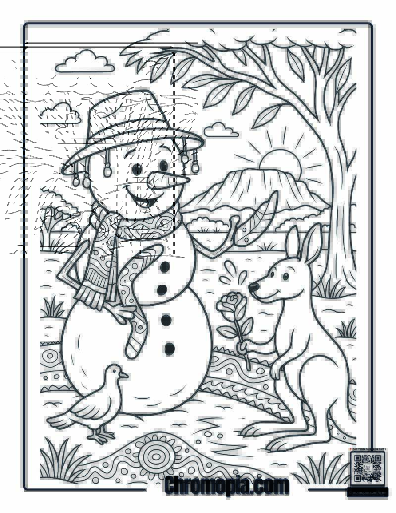 Snowman in the Australian Outback Coloring Page