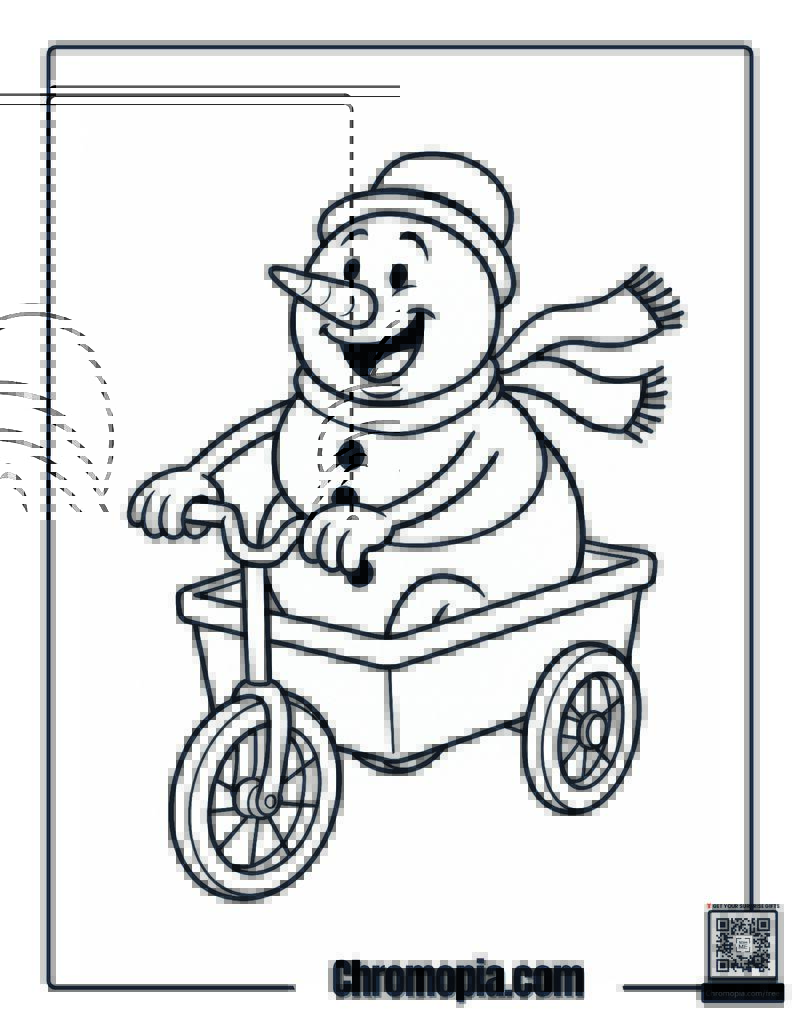 Snowman in a Toy Wagon Coloring Page