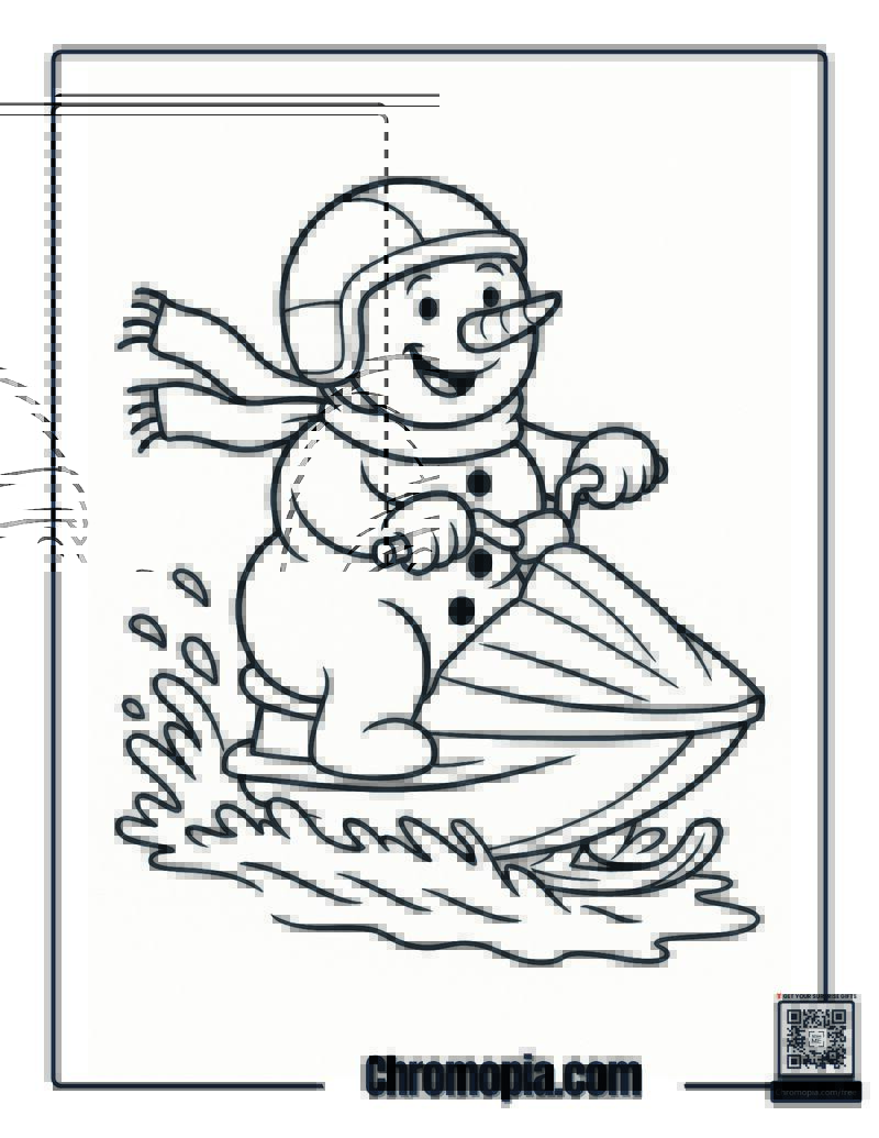 Snowman on a Jet Ski Coloring Page