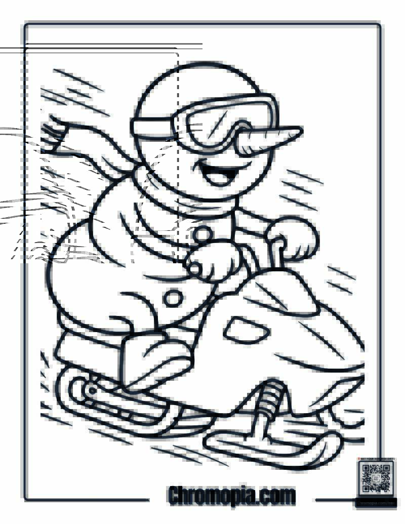 Snowman on a Snowmobile Coloring Page