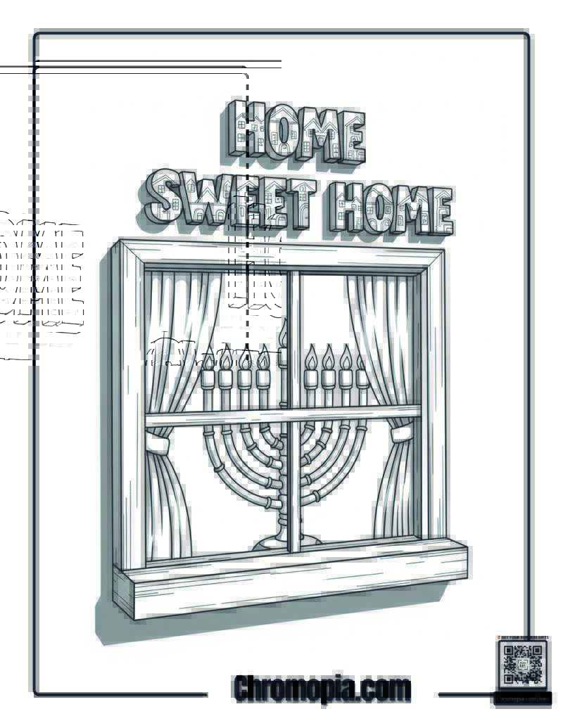 Cozy Hanukkah Home Window Coloring Page