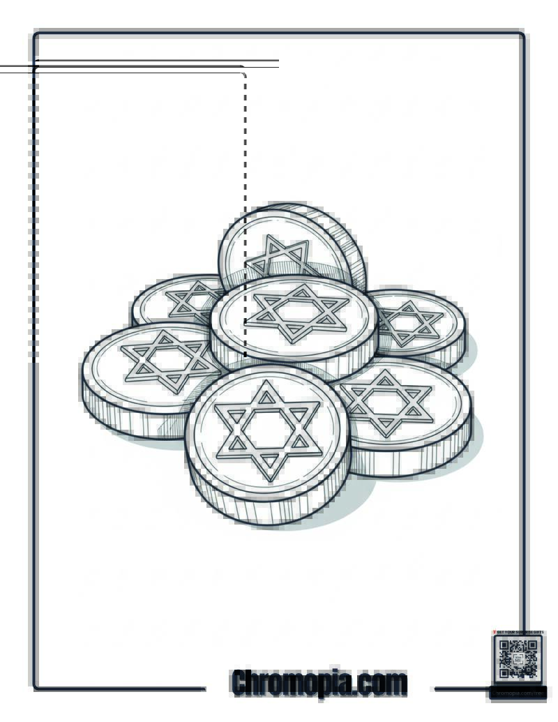Hanukkah Gelt Chocolate Treasure Coloring Page