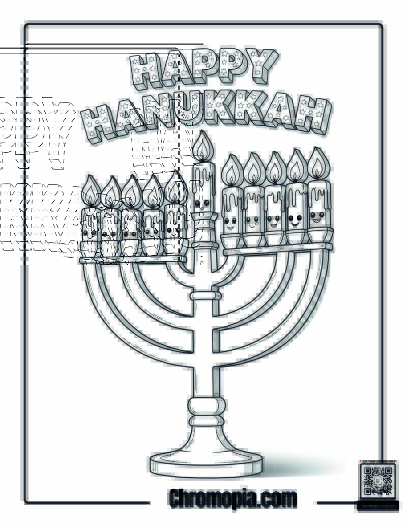 Dancing Hanukkah Menorah Joy Coloring Page