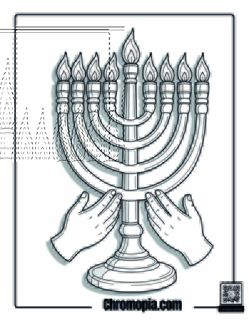Family Hanukkah Menorah Blessing Coloring Sheet