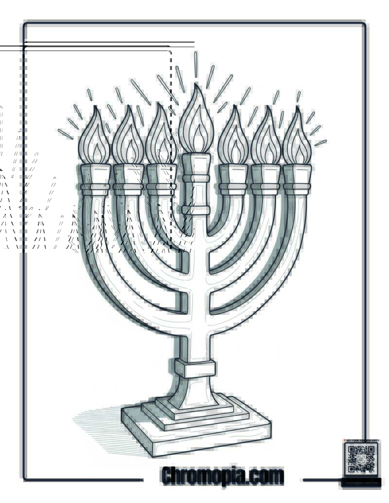 Glowing Hanukkah Menorah Warmth Coloring Page