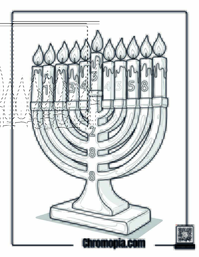 Hanukkah Menorah Candle Counting Coloring Sheet