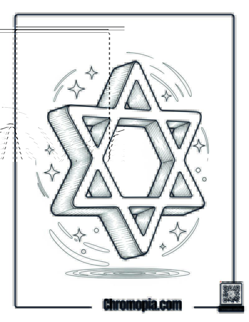 Floating Hanukkah Star Magic Coloring Page