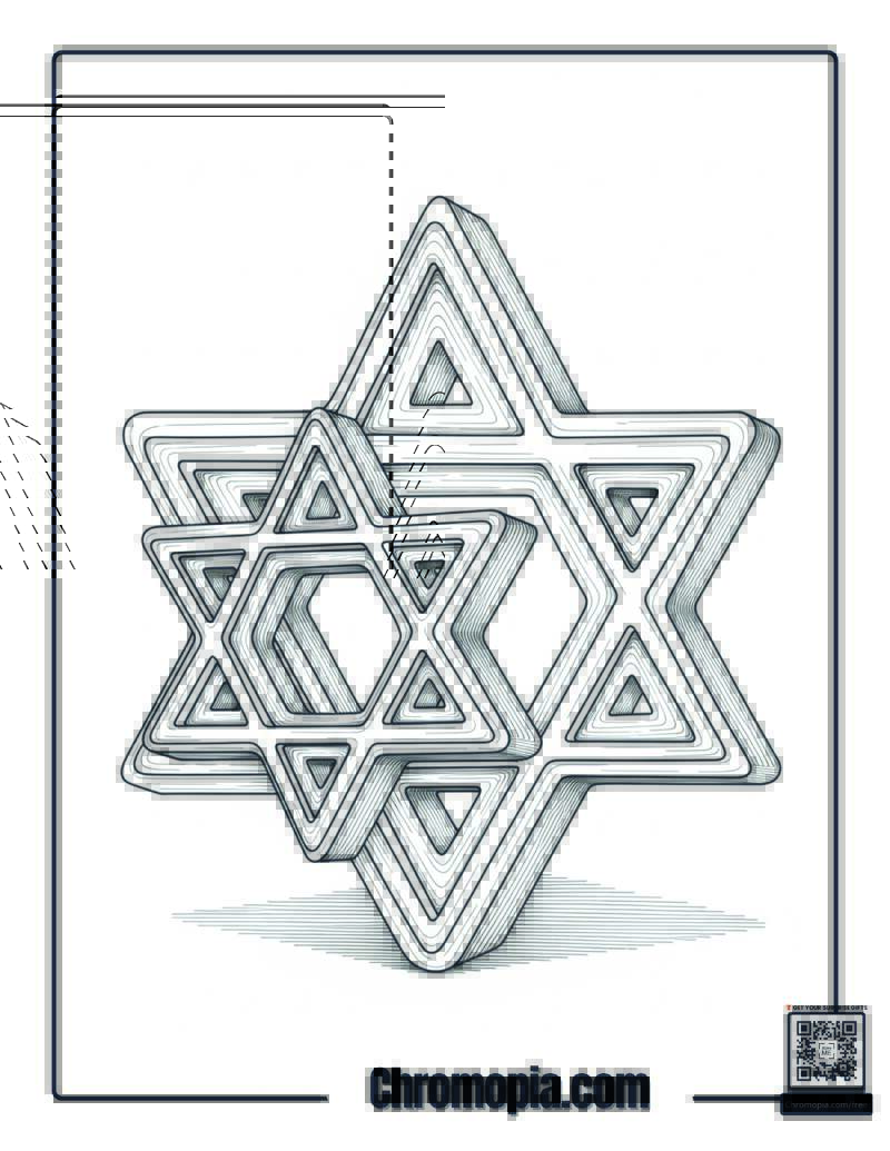 Layered Hanukkah Star Design Coloring Page