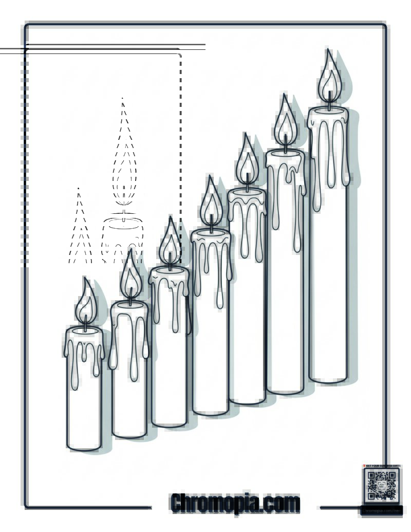Eight Hanukkah Candles Lineup Coloring Sheet