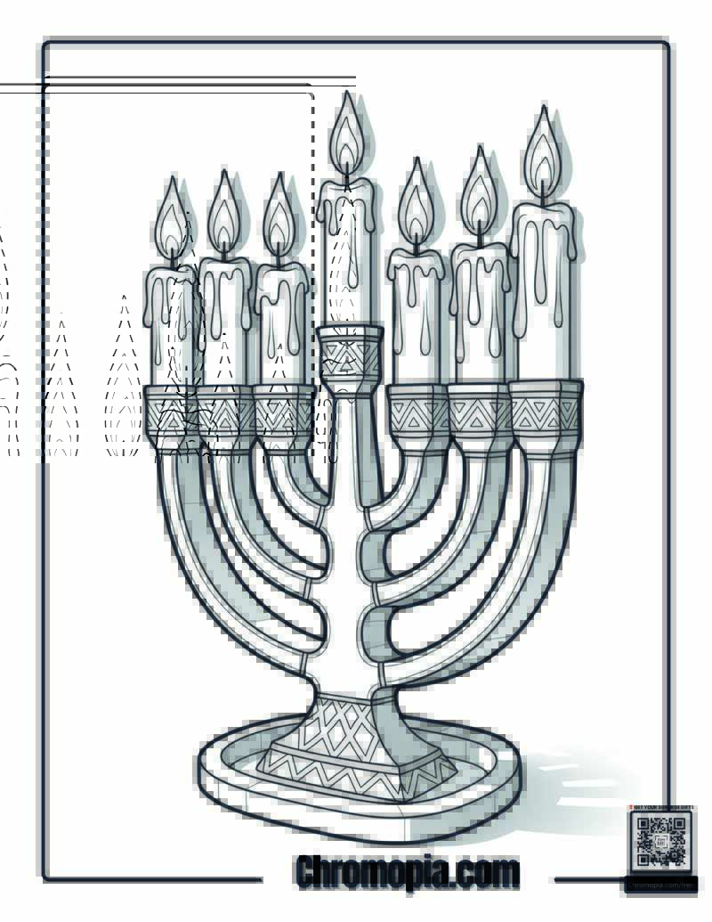 Hanukkah Candle Holders Fancy Coloring Page