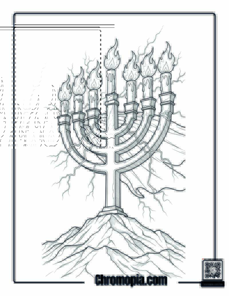 Superhero Hanukkah Menorah Lightning Power Coloring Sheet