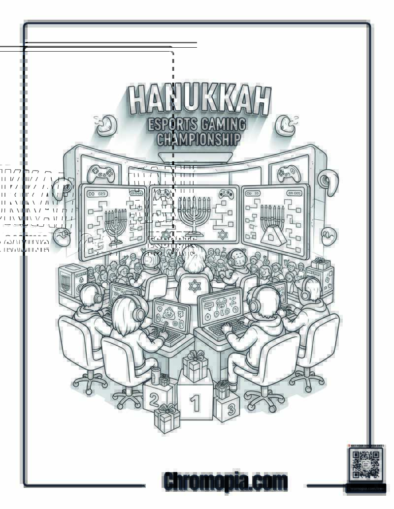 Hanukkah Esports Gaming Tournament Championship Coloring Page