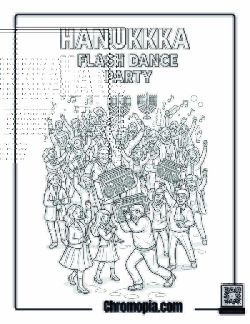 Hanukkah Flash Mob Dance Party Coloring Sheet