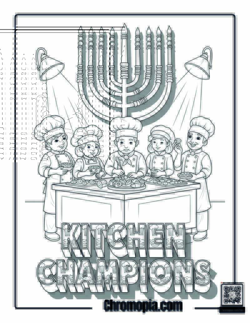 Hanukkah Cooking Competition Reality Show Coloring Page