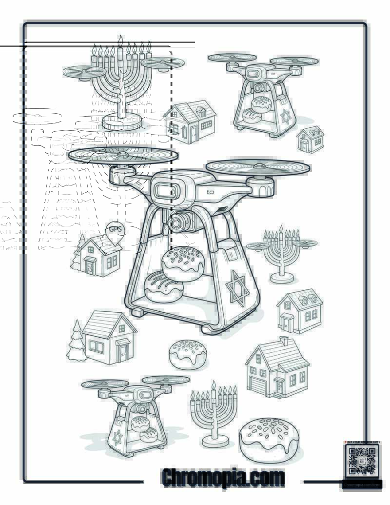 Hanukkah Food Delivery Drone Service Coloring Sheet
