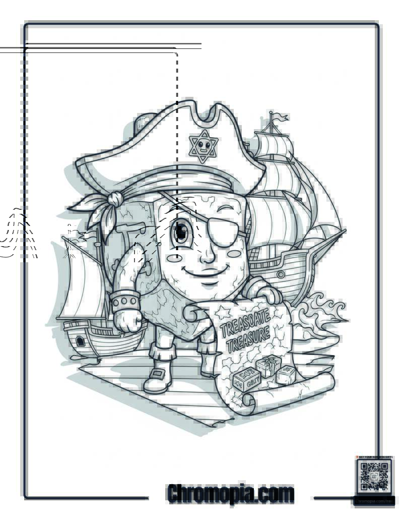Hanukkah Dreidel Pirate Treasure Quest Coloring Sheet