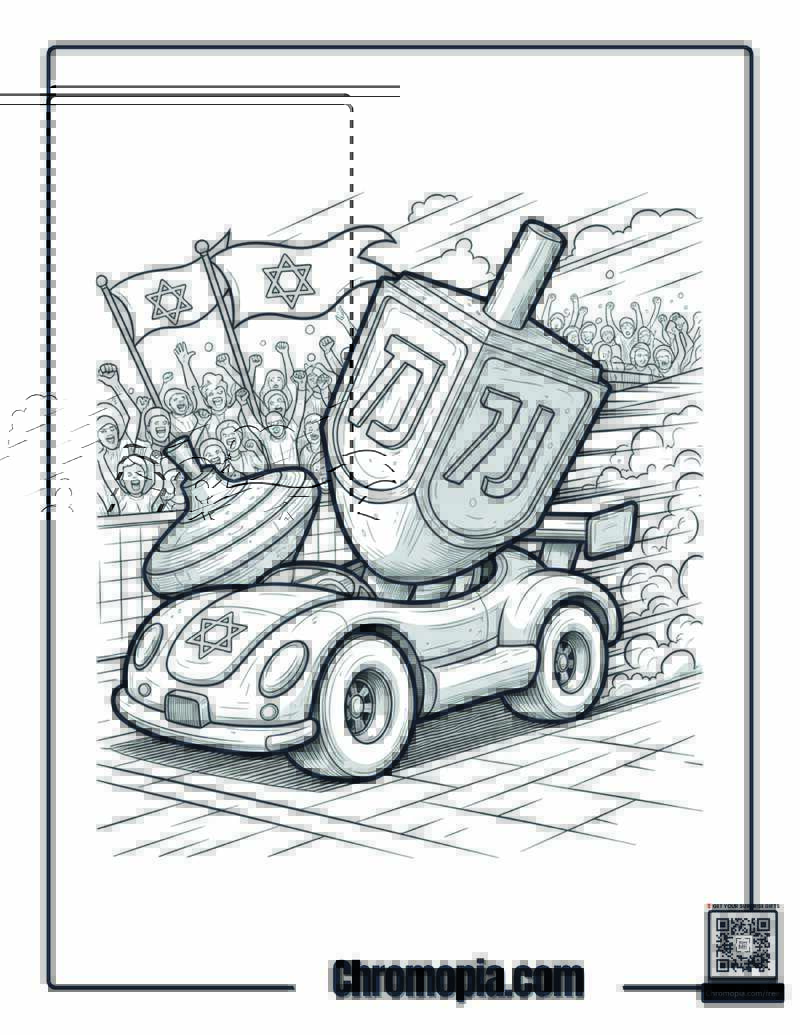 Racing Hanukkah Dreidel Speed Champion Coloring Page