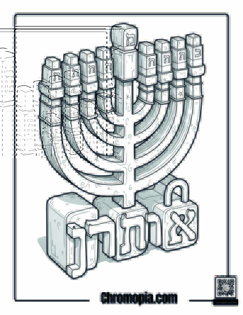 Hanukkah Hebrew Escape Room Challenge Coloring Page