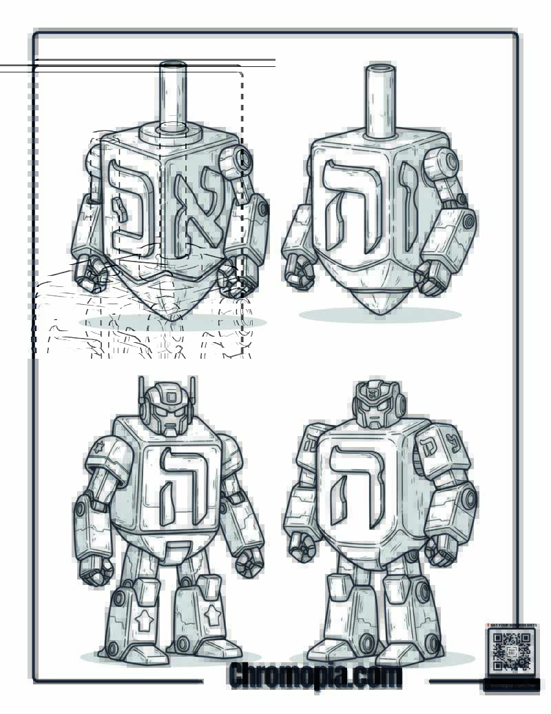 Hanukkah Hebrew Letter Transformers Robot Coloring Page