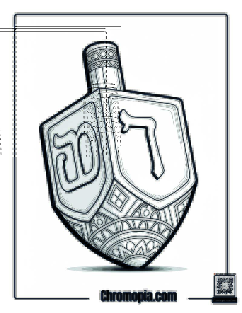 Cultural Hanukkah Dreidel Heritage Tapestry Coloring Sheet
