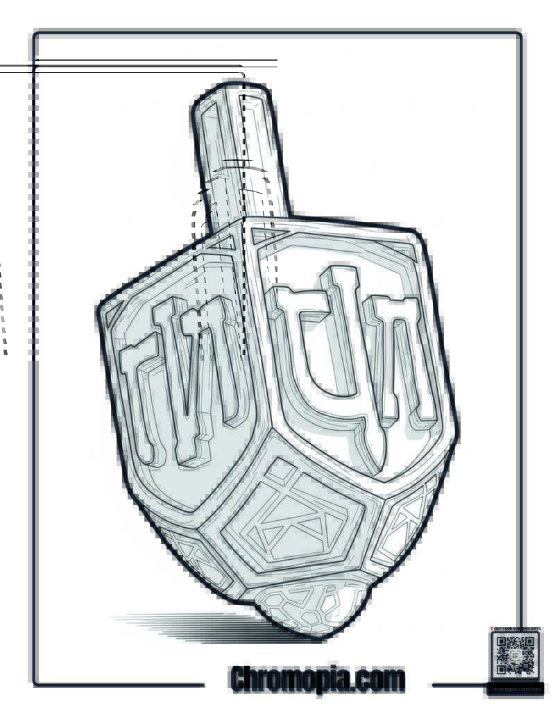 Geometric Hanukkah Dreidel Pattern Fusion Coloring Page