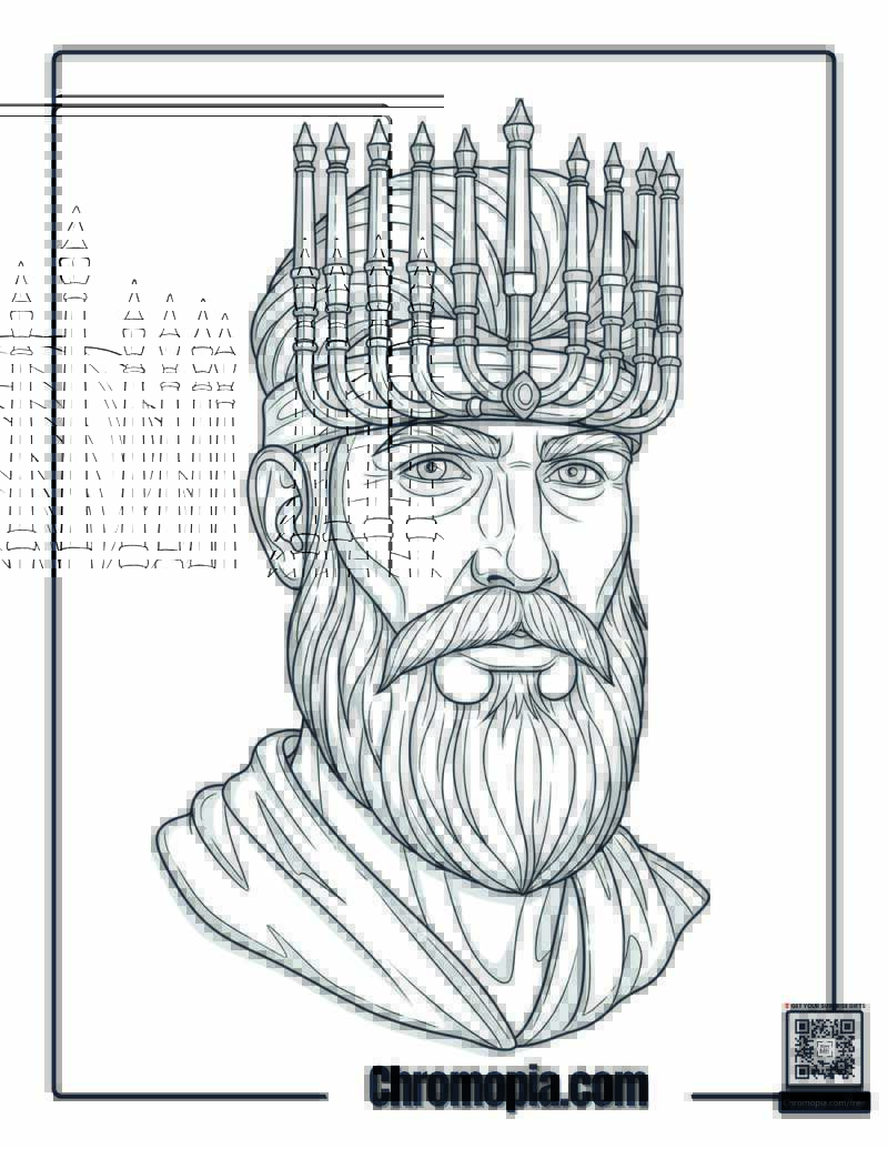 Modern Hanukkah Maccabee Warrior Portrait Coloring Sheet