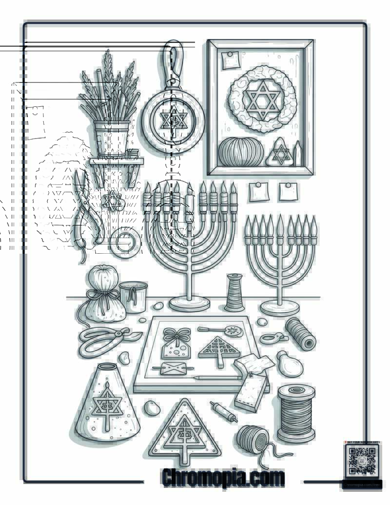 Artisanal Hanukkah Craft Workshop Studio Coloring Sheet