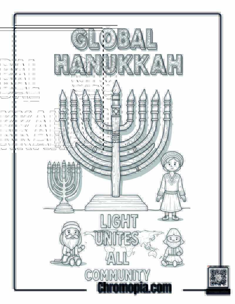 Global Hanukkah Cultural Exchange Celebration Coloring Page