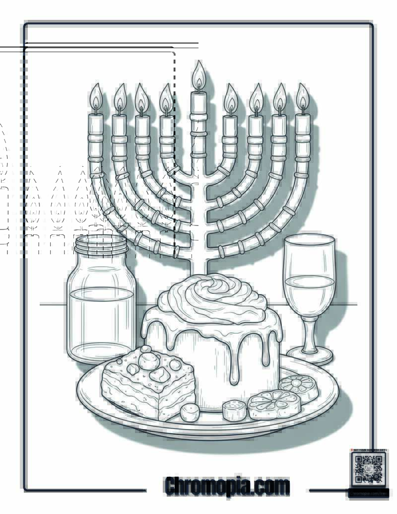 Instagram-Worthy Hanukkah Table Setting Coloring Page