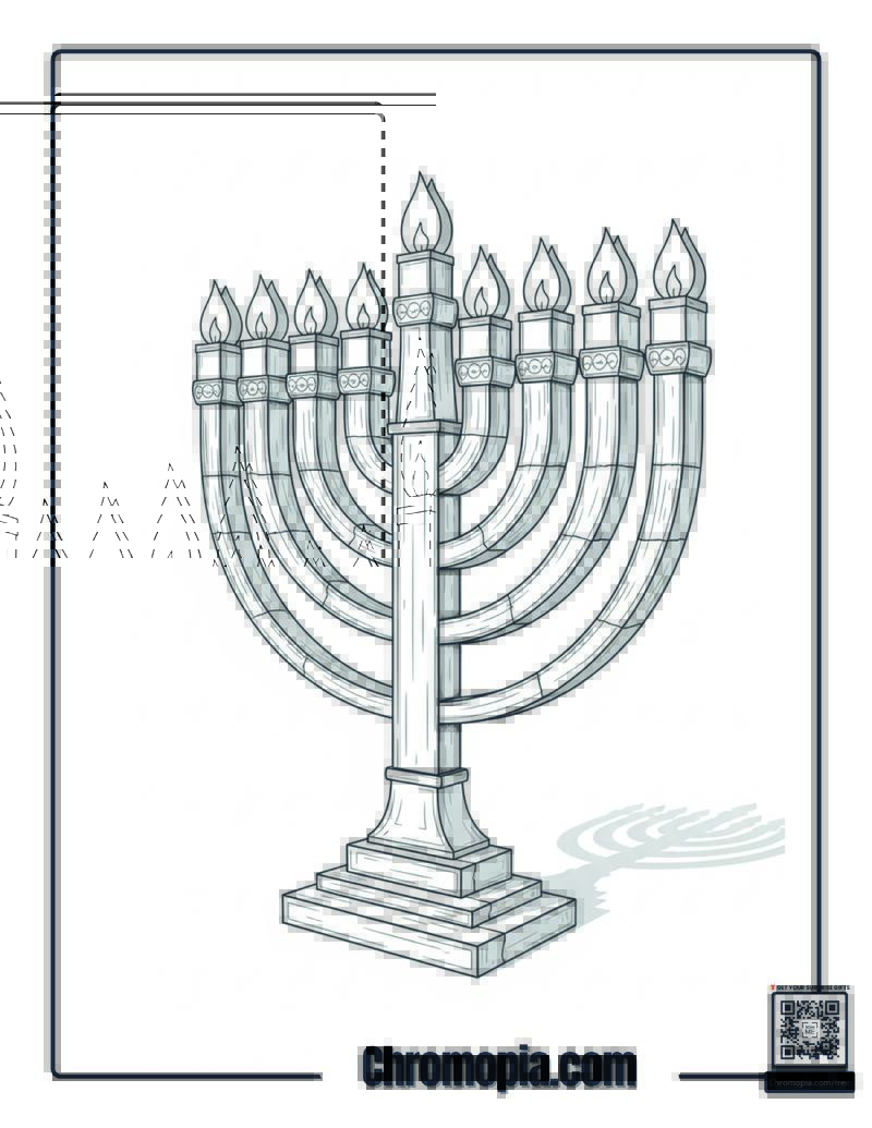 Architectural Hanukkah Menorah Landmark Coloring Page