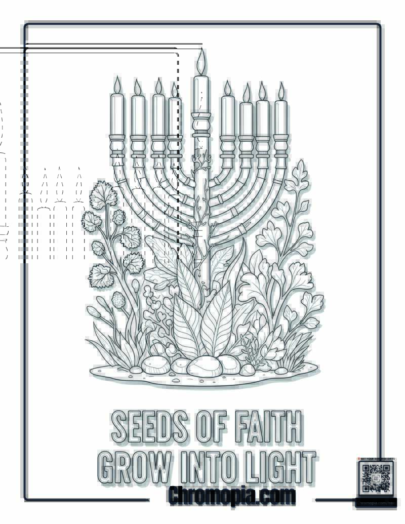 Botanical Hanukkah Garden Sanctuary Design Coloring Sheet